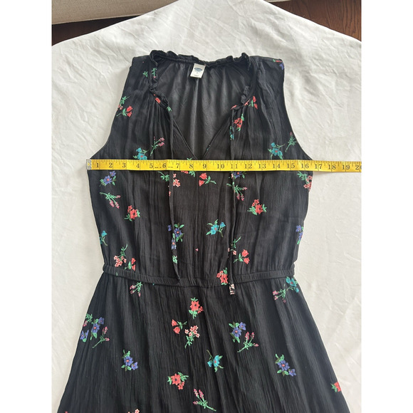 Old Navy Floral Boho Peasant Midi Dress Womens Size Medium Black Hippie - Picture 6 of 8
